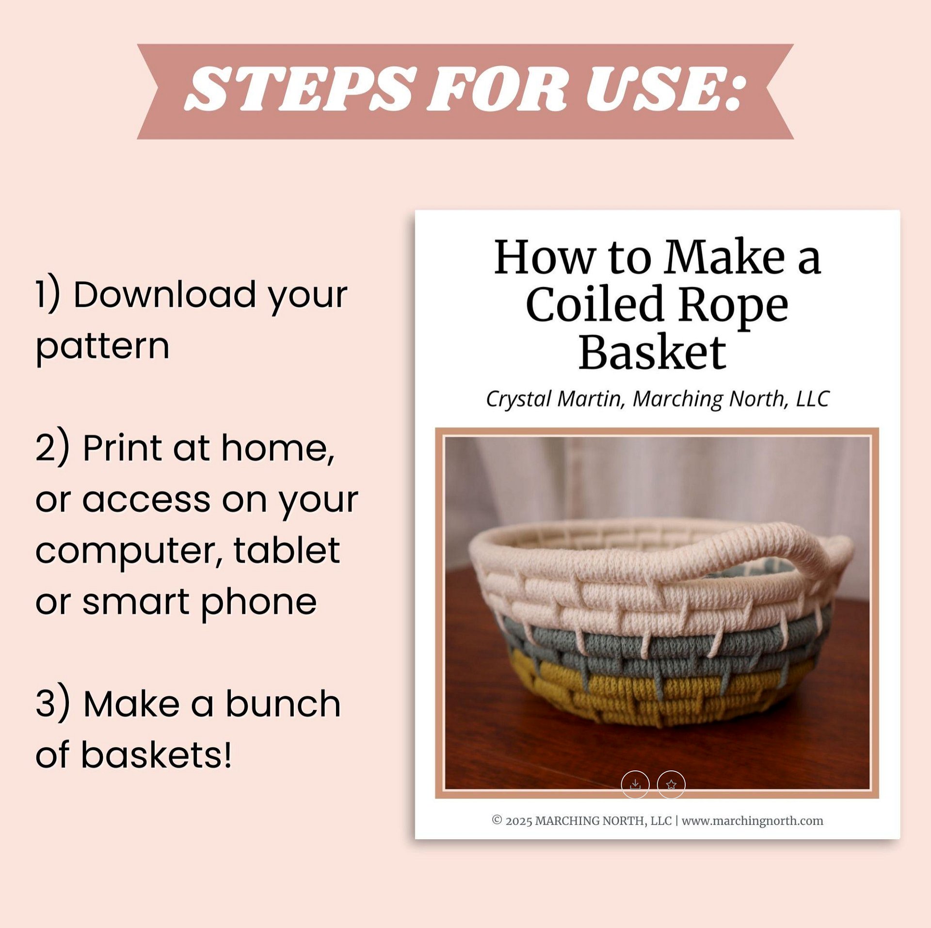 Coiled Basket Pattern | Easy Rope Basket DIY Tutorial (Digital PDF Pattern) product image (3)