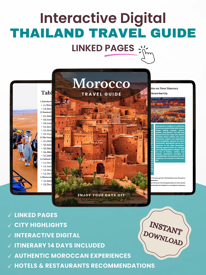 Morocco Travel Guide 2026 | 14-Day Itinerary Travel Tips & City Highlights – 52 Linked Pages | Travel Guide Ebook Interactive product image (1)