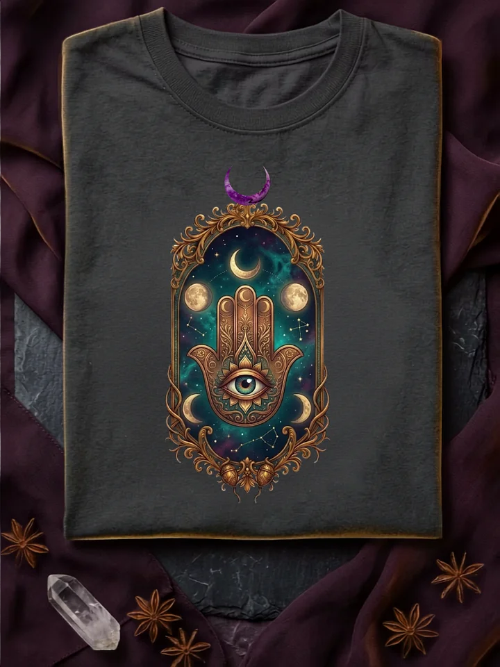 Mystical Hamsa Altar – Cosmic Sacred Eye & Lunar Talisman Art product image (1)