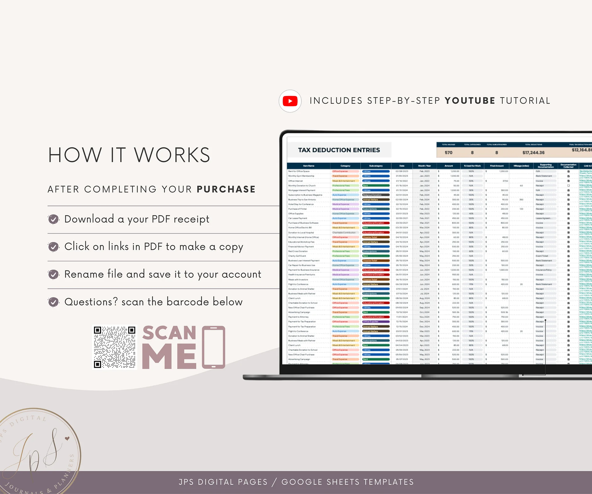 Tax Deductions Tracker & Dashboard Spreadsheet, Google Sheets Template product image (10)