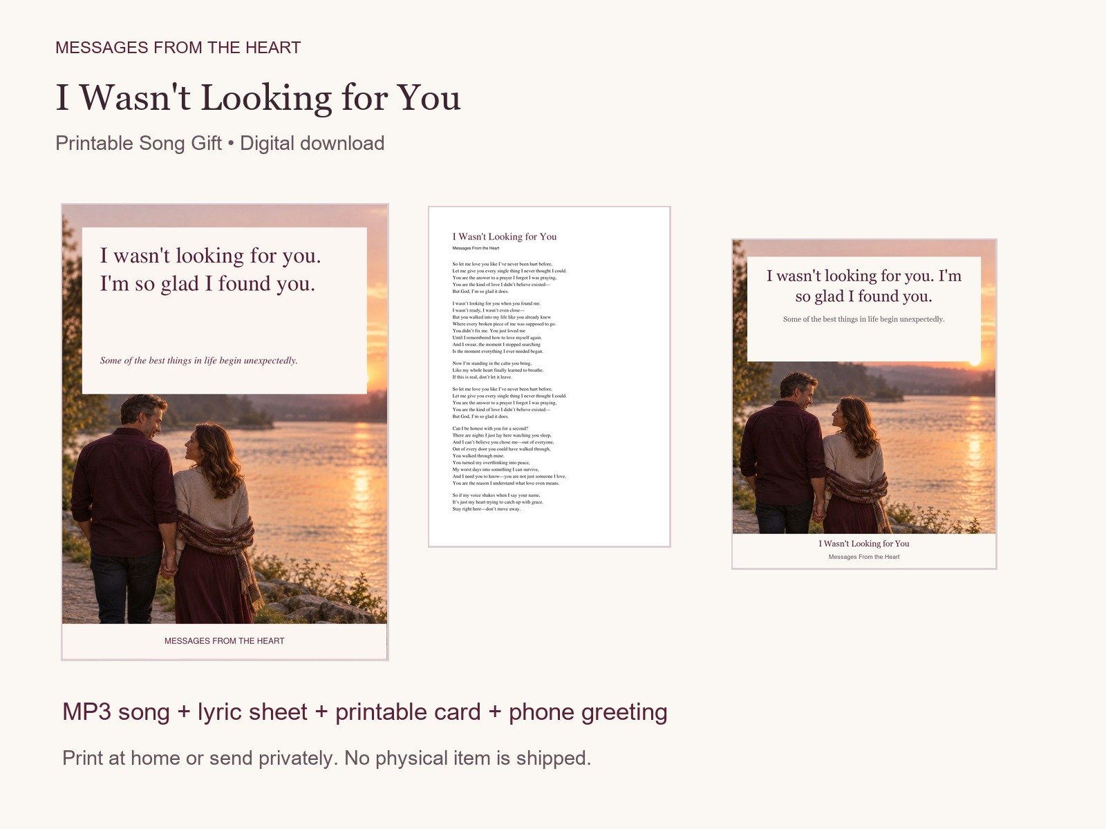 I Wasn't Looking for You — Printable Song Gift product image (1)