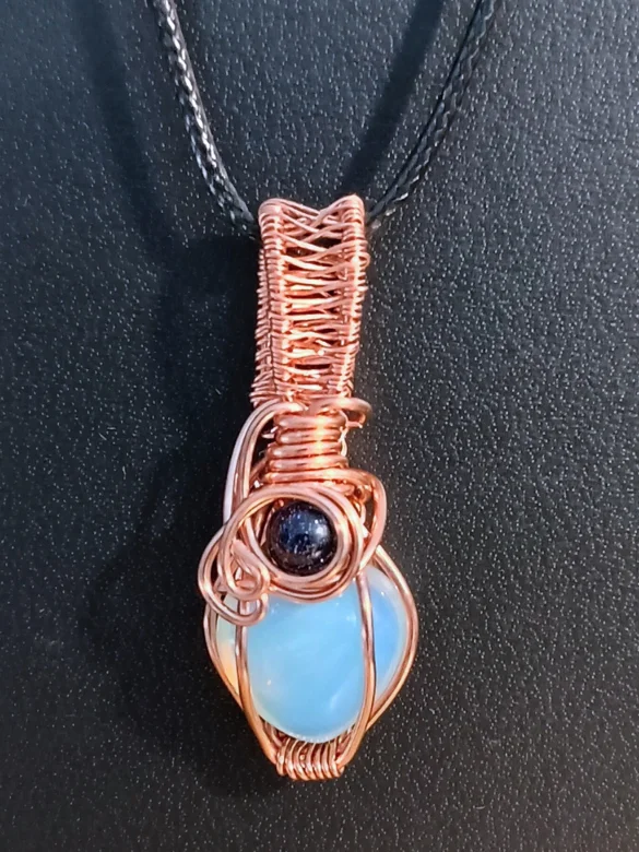 Hand-Wrapped Opalite Heart Pendant | Rose Gold-Tone | "Celestial Glow" product image (2)
