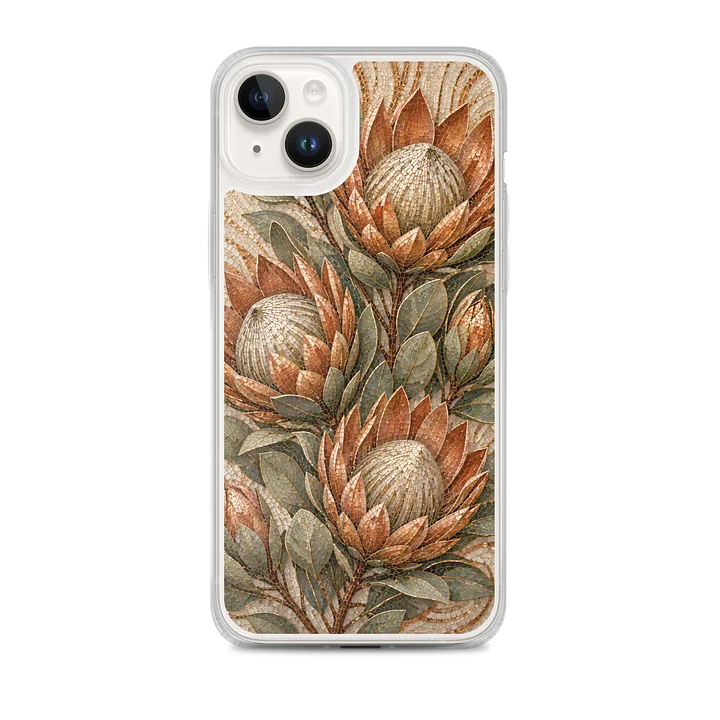 Copper And Sage Green Protea Flower Mosaic Premium Soft Silicone iPhone Case - MagSafe Compatible product image (1)