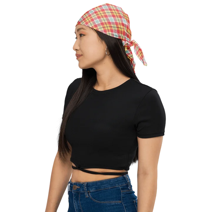 Coral Pink, Yellow, and Mint Green Plaid Bandana product image (1)