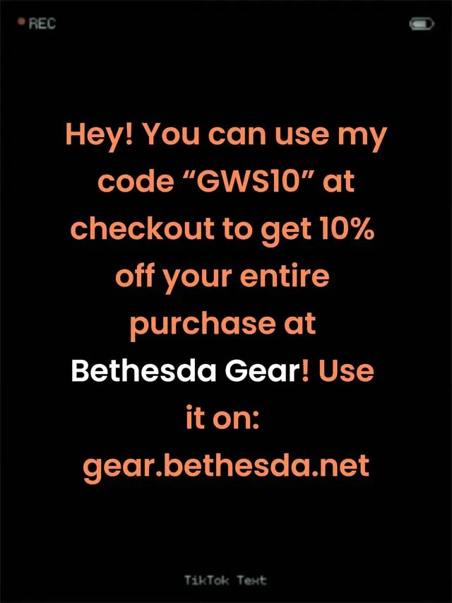 Who likes savings? 🙋‍♂️use code GWS10 at checkout on gear.bethesda.net. First 50 users only, expires in 60 days!   Get it while you can!