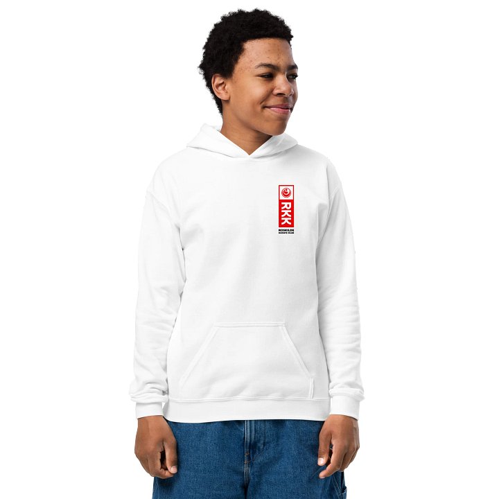 White Youth Heavy Blend Hoodie, Unisex, RKK Logo product image (1)