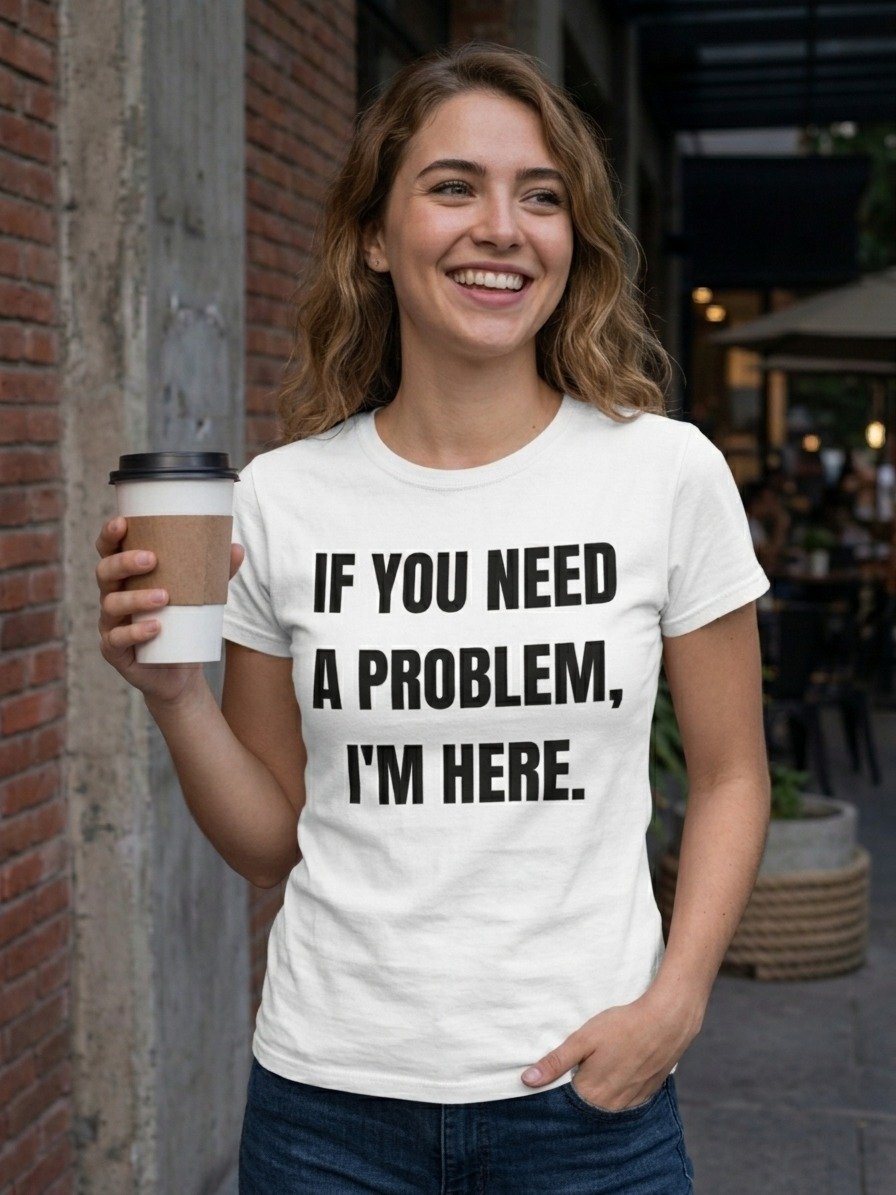 If You Need a Problem, I’m Here — Funny Unisex Graphic White T-Shirt product image (2)