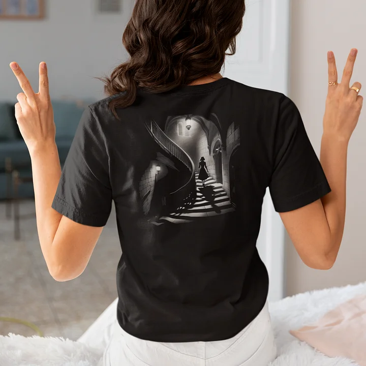 Spiral Staircase Mystery: Elegance in Noir (Womens Tee) product image (2)