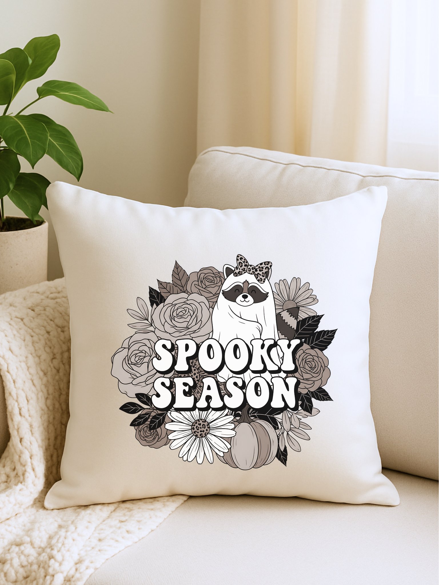 Spooky Season – Ghost Raccoon with Flowers Digital Print product image (5)