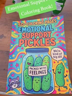 Ever wanted a pickle to validate your feelings? SAME. Introducing: Emotional Support Pickles! The coloring book you didn’t know you needed but now can’t live without. Inside you'll find 50 PAGES: 🧘‍♂️ A zen pickle 💪 A pickle with boundaries 💃 A disco pickle 😤 A mad pickle who’s justified Perfect for kids, teens, and emotionally exhausted adults who need a laugh, some color therapy, and a judgment-free pickle pal. Because sometimes, the only thing standing between you and a meltdown... ...is a pickle with good vibes. 🥒💖🖍️ #ColoringBook #EmotionalSupportPickles #Therapy  #mentalhealthmatters #SelfCare 