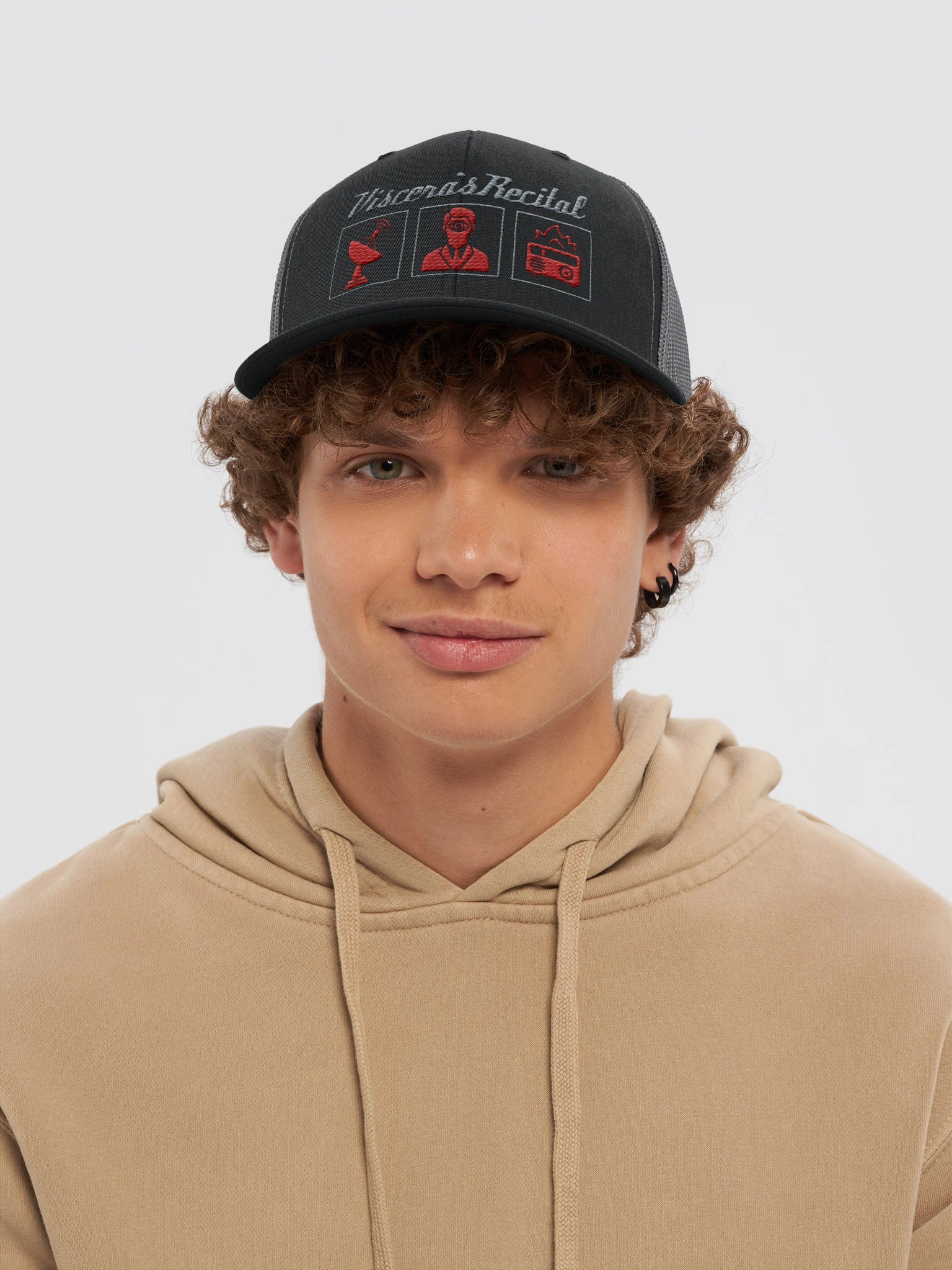 Viscera's Recital Embroidered Trucker Hat - Grey & Red product image (5)