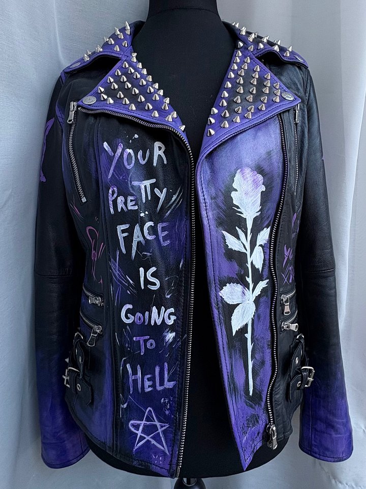 Hand-Painted Genuine Leather Jacket — HIM "Heartagram" Edition - Size M product image (2)