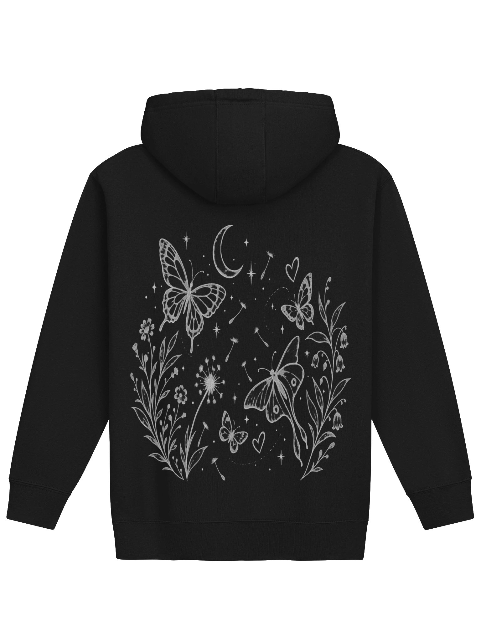 Celestial Butterflies & Botanical Graphic Hoodie | Cottagecore Luna Moth Back-Print product image (2)