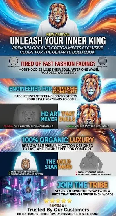 Majestic Neon Lion | Organic Premium Hoodie product image (8)