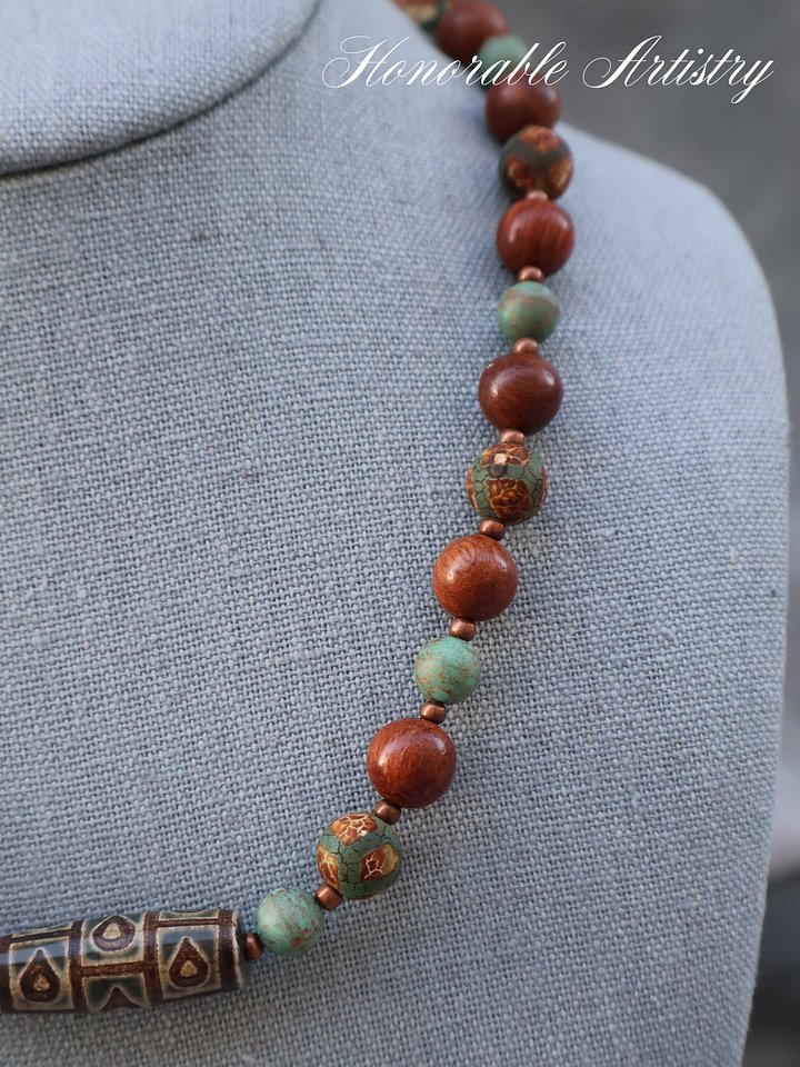 Water Drop Dzi Agate and Wood Necklace product image (2)
