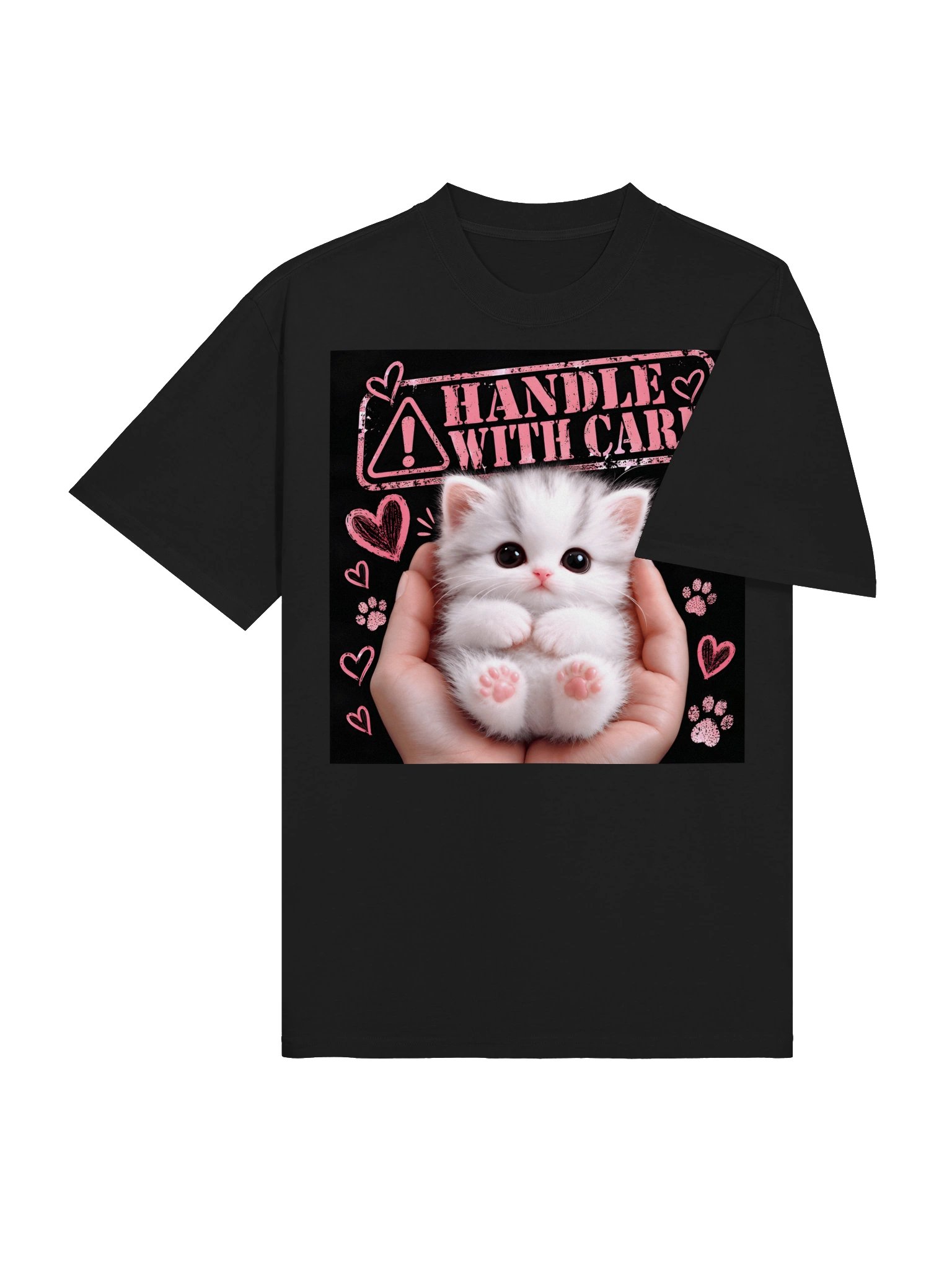 Handle With Care Kitten T-Shirt – Cute Cat Lover AS Unisex Oversized Heavyweight Tee product image (5)