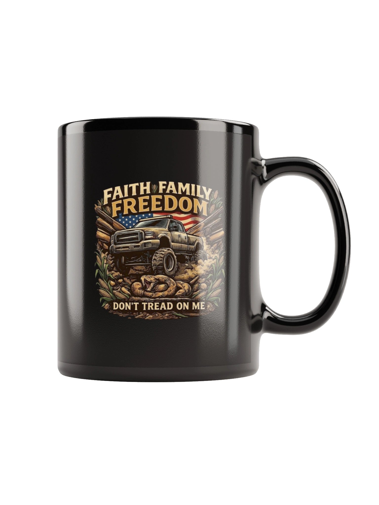 Faith Family Freedom — Black Glossy "Don't Tread On Me" Truck Mug product image (5)