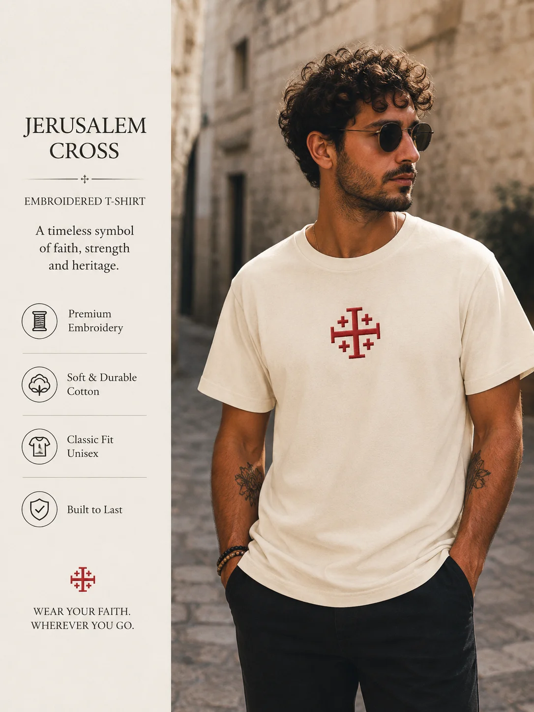 Crusader Cross Jersey Tee, Jerusalem Cross Embroidered Shirt, Christian Gifts, Knights Templar product image (1)