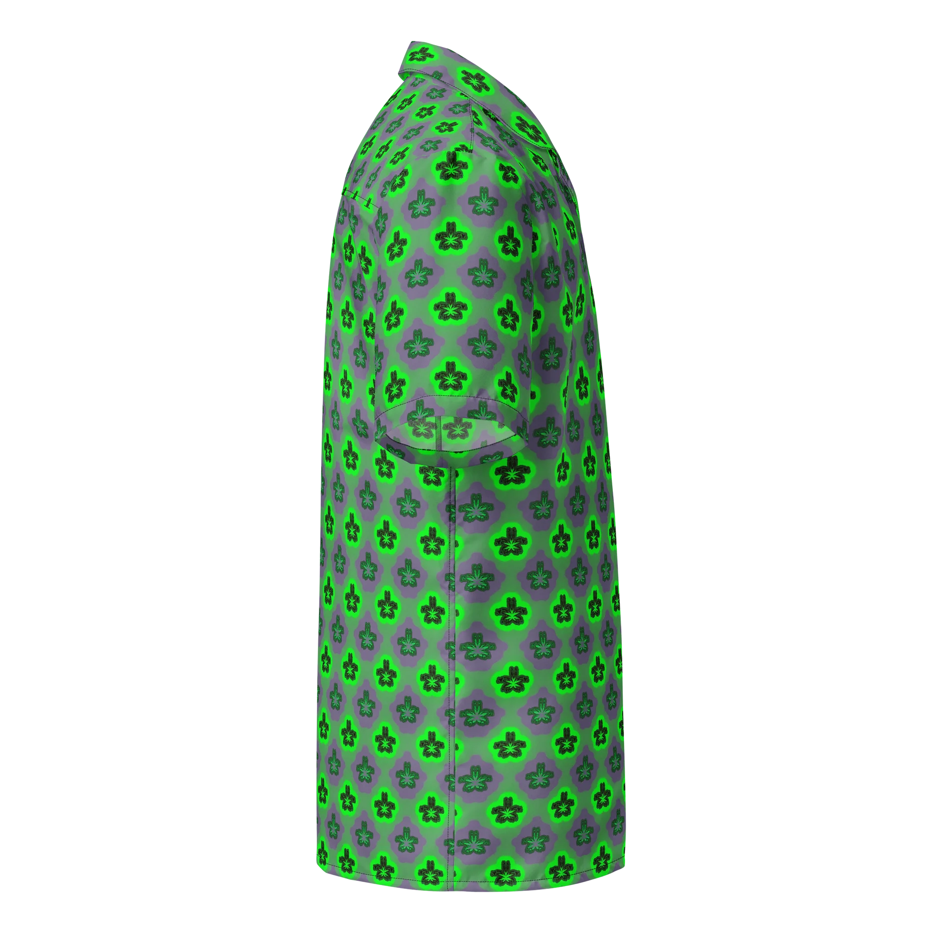 Neon Green Purple Cannabis Button-Down Unisex Shirt, Weird Weed Leaf Art 420 Festival Fashion product image (4)
