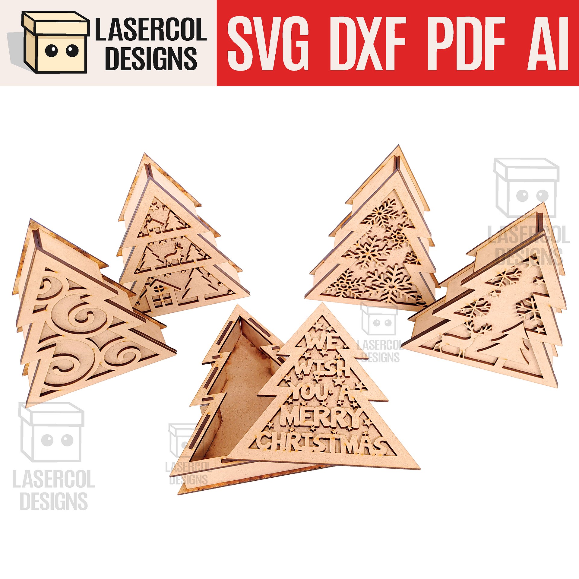 Christmas Tree and Star Box Bundle (2 Sizes, 5 Styles) - Laser Cut Files product image (3)