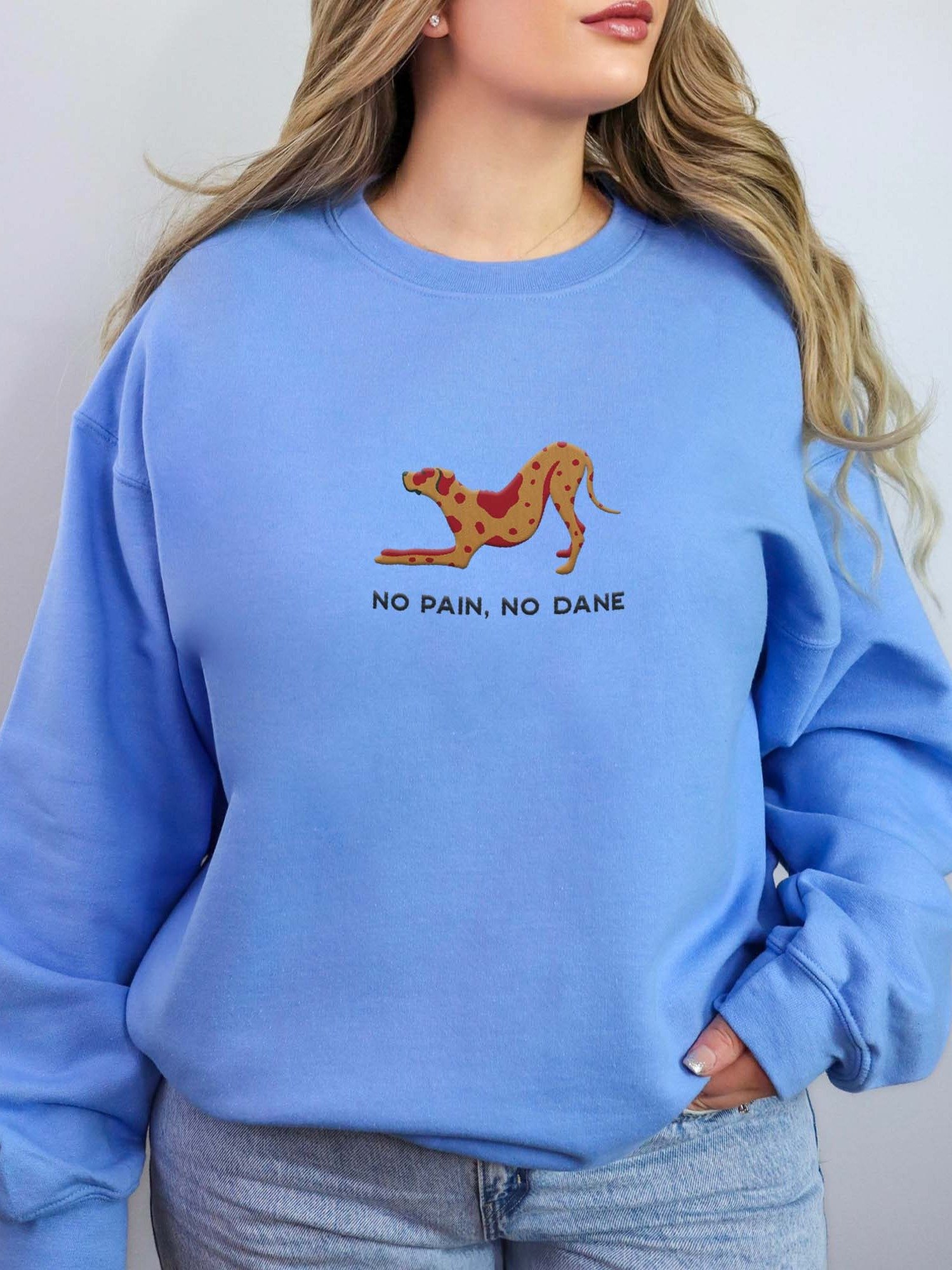 No Pain, No Dane Sweatshirt (Embroidered) of a Great Dane(Chocolate Merle) product image (2)