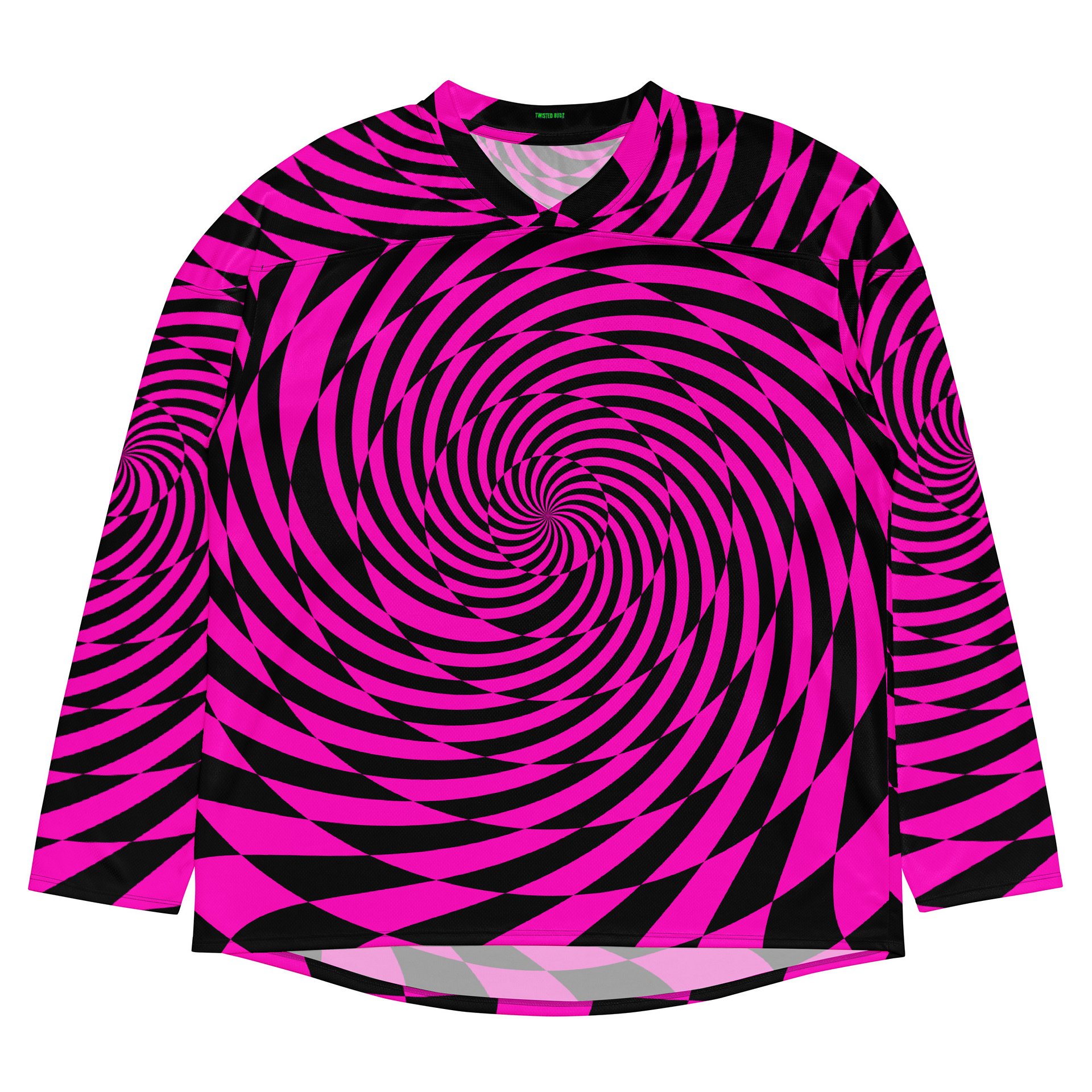 Psychedelic Spirals Rave Hockey Jersey, Trippy Festival EDM Shirt, Retro Checkers Swirl Y2K Fashion, Neon Pink Techno Dance Party Clothes product image (1)