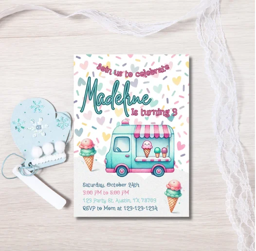 Sundae Funday Ice Cream Party Invitation Template - Editable Canva Design for Sweet Birthday, Summer, or Kids' Events product image (3)