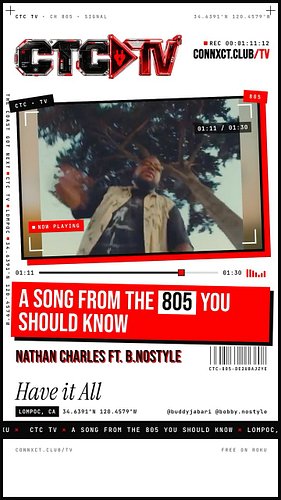 Have you heard “Have it All” by Nathan Charles ft. B.Nostyle?

A song from the 805 you should know 🔌 Straight out of Lompoc. ...