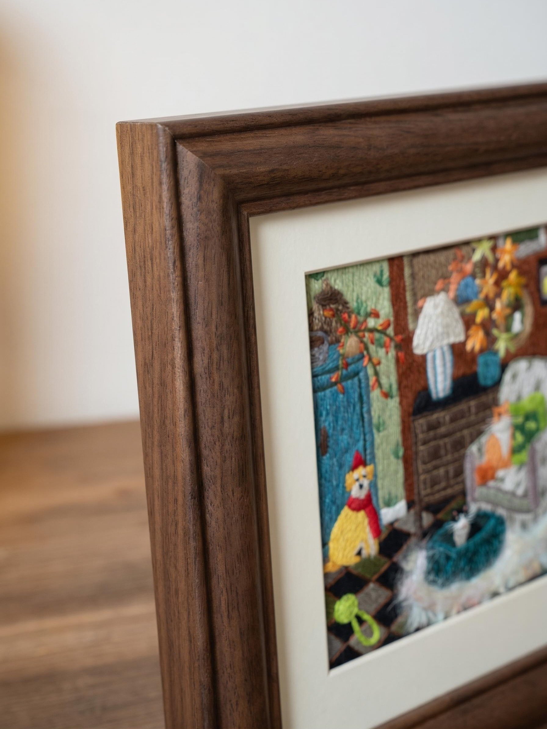 Fireside Best Friends Cat & Dog Embroidery Ready to Hang Framed Textile Masterpiece product image (4)