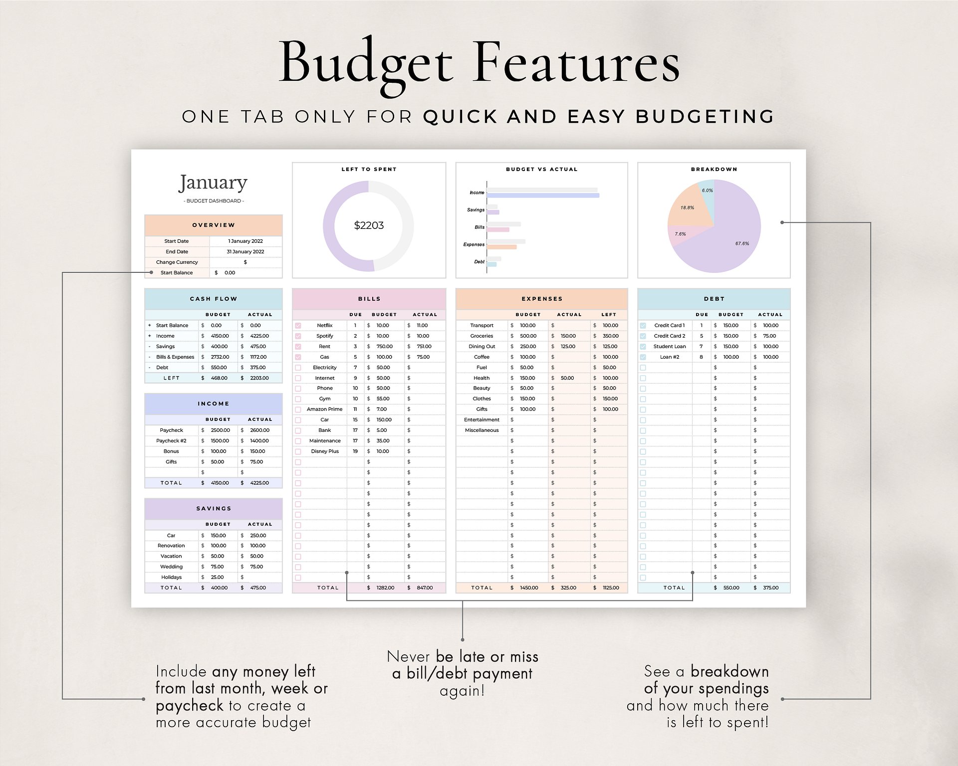 Simple Budget + Planner Spreadsheet for Google Sheets product image (3)