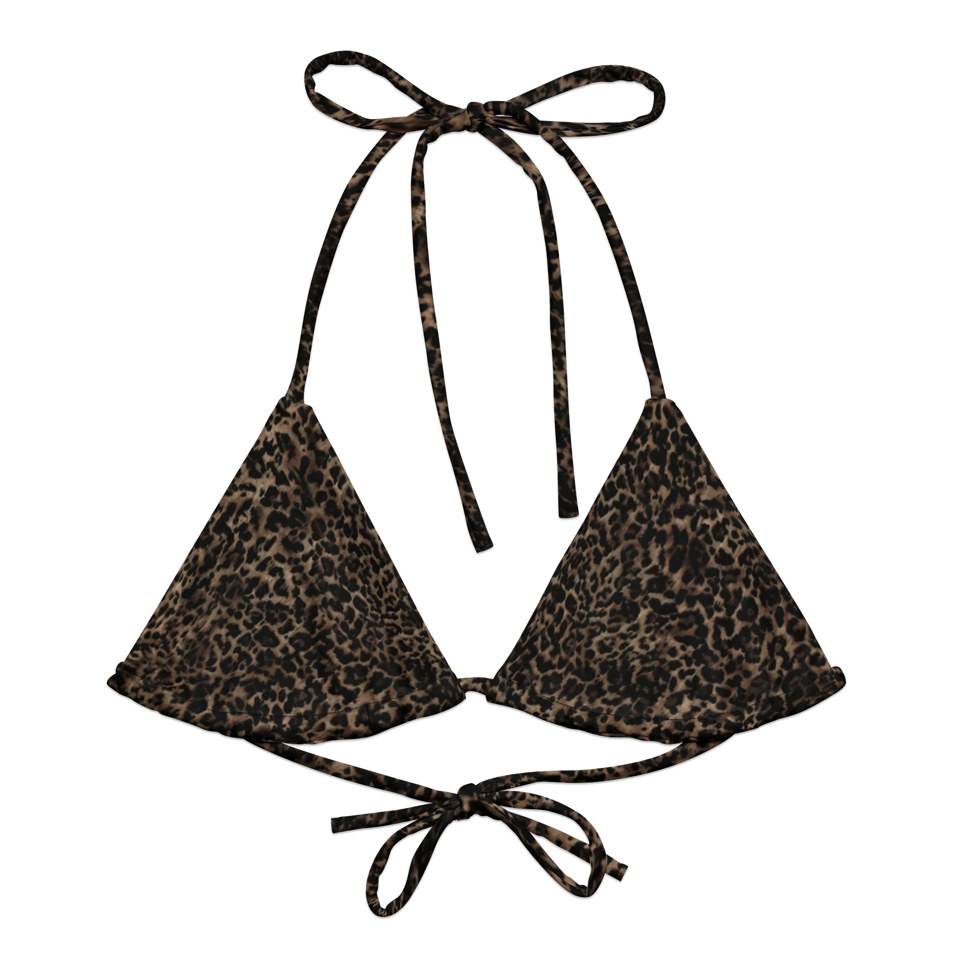 Recycled String Bikini Top "Chic Dark Brown Leopard" product image (2)