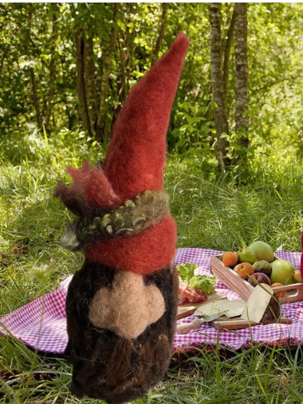 Hand-Felted Wool Gnome - Artisan Forest Spirit -Heirloom Sculpture- Burnt Orange Hat product image (1)