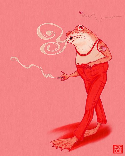 Cigarette Frog from tittybats and the undeadequipped’s #30daysofcritters2024 
.
.
.
#critters #frogillustration #pinup #frogger
