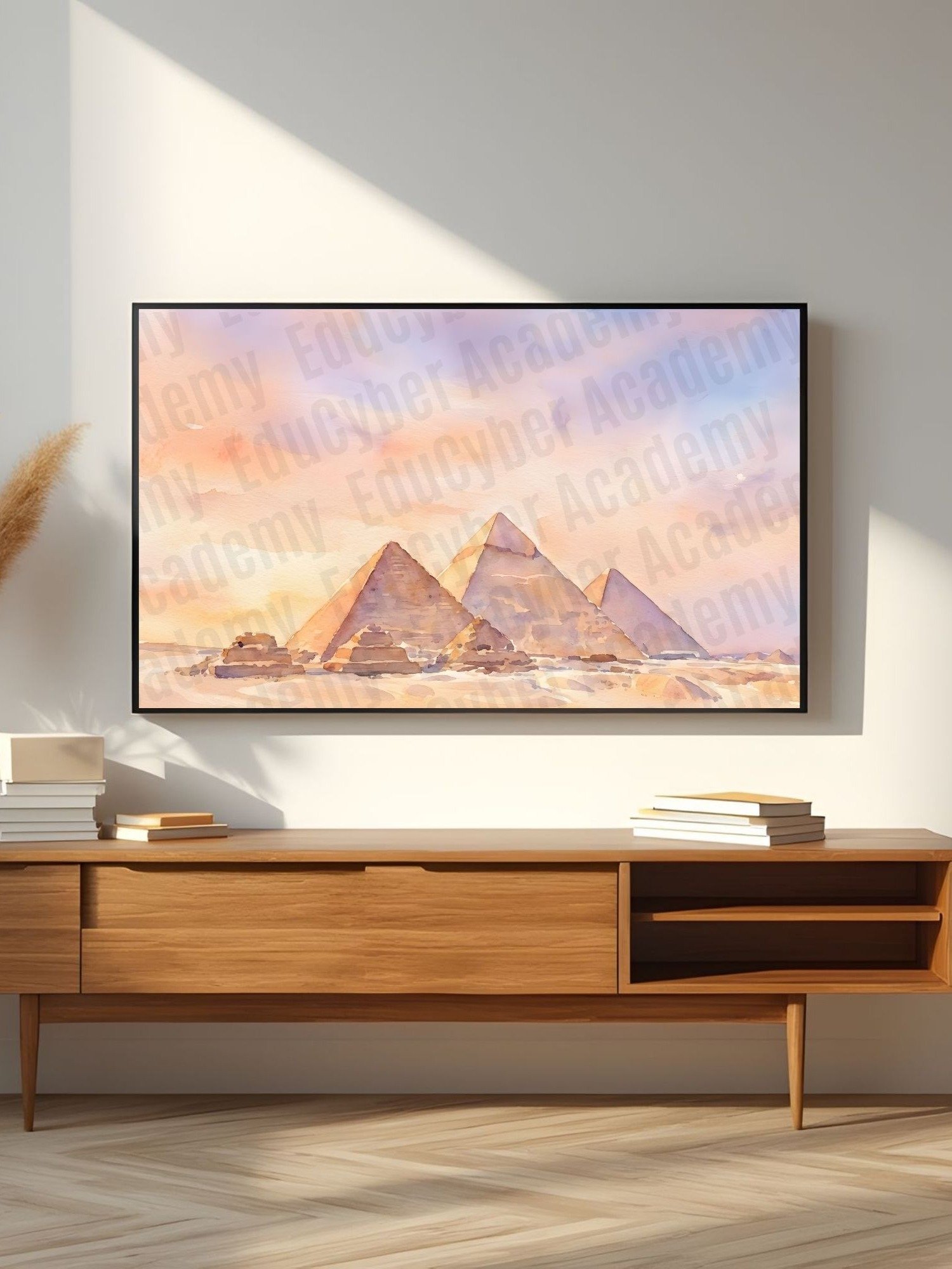 New 7 Wonders of the World Honorary The Great Pyramid of Cheops Frame TV Art Largest Egyptian Pyramid of Giza Khufu Tomb Watercolor Style product image (11)