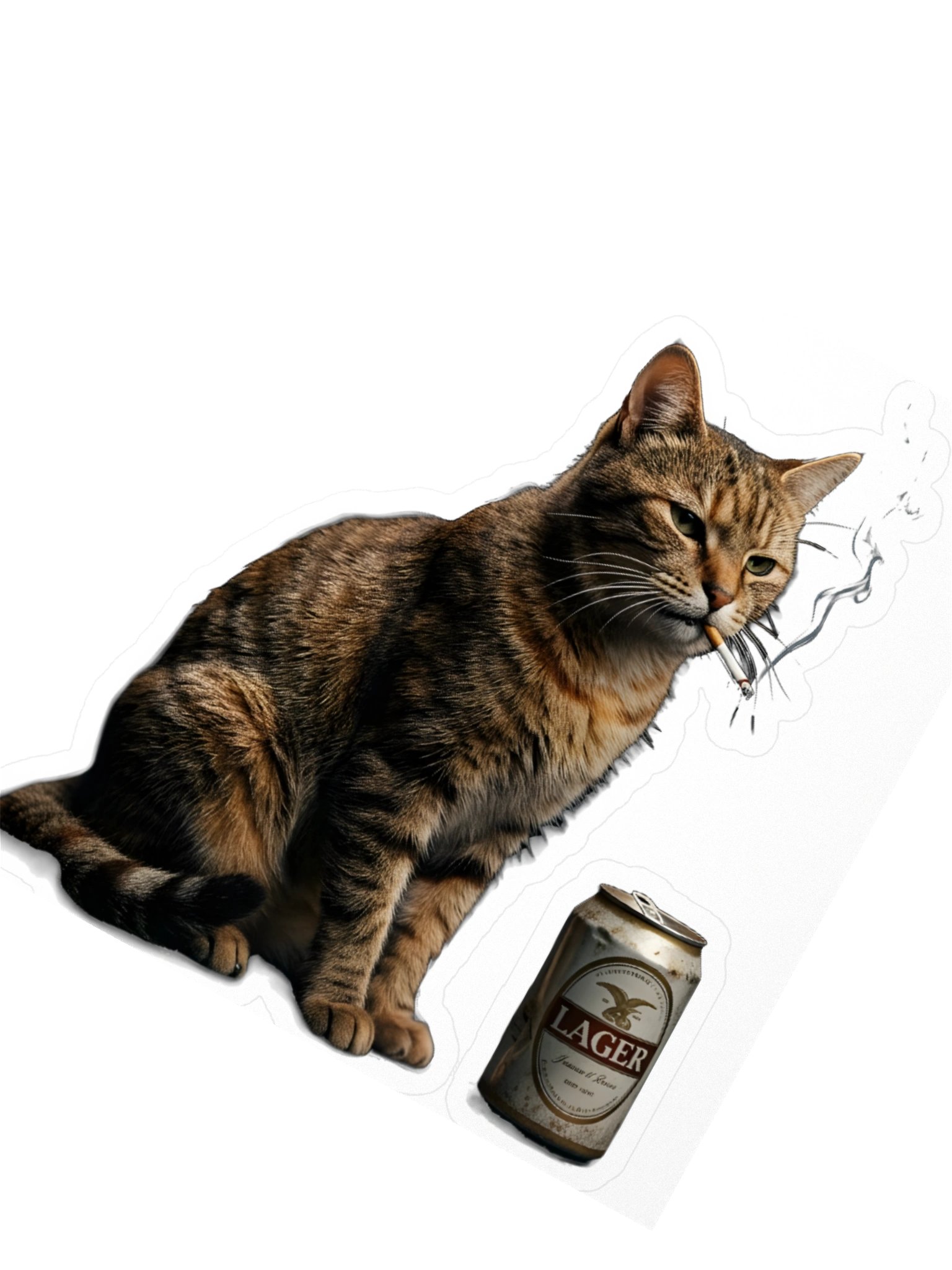 Grumpy Cat Smoking Sticker – Funny Tough Tabby Cat with Beer Decal for Laptop, Water Bottle & Guitar Case product image (2)