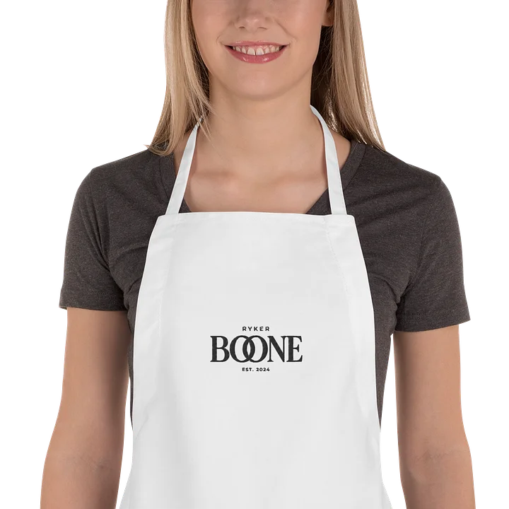 Ryker Boone "Sweet Tea & Blue Jeans" Embroidered Cooking Apron (White/Black Logo) product image (1)