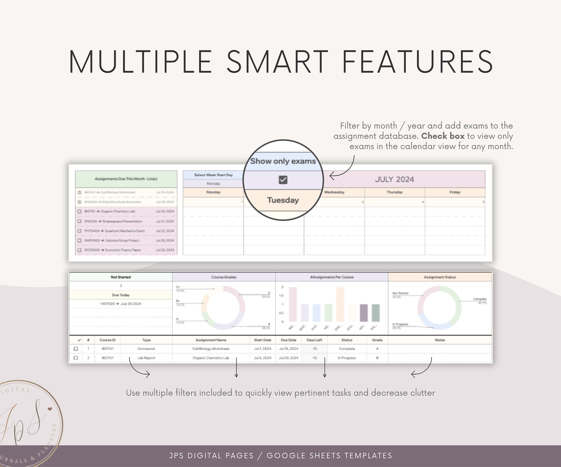 Assignment Tracker Spreadsheet, Google Sheets Template, Exam Grade Task Tracker, College & University Student Planner product image (6)