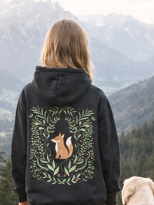 Woodland Fox Hoodie – Cottagecore Botanical Wreath Back Print product image (1)