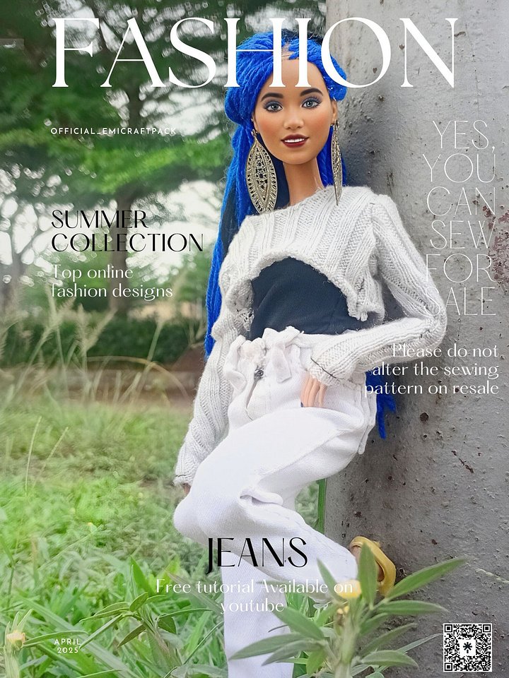 11 Inch Doll Jeans Sewing Pattern PDF – Printable Fashion Doll Outfit – Sew to Sell – Digital Download product image (1)