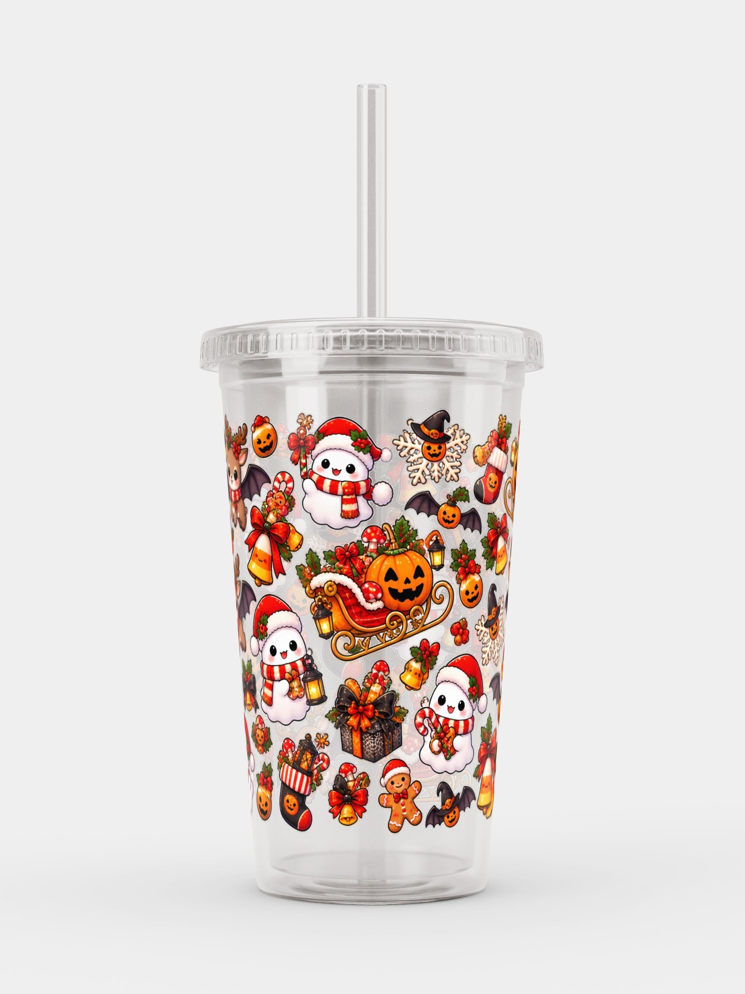 Santa's Spooky Sleigh Clear Dual Wall Tumbler 16 Oz (473 ml) product image (1)
