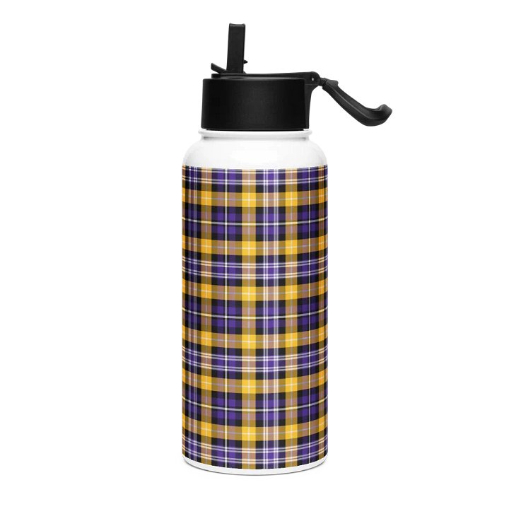 Purple and Yellow Gold Sporty Plaid Water Bottle product image (2)