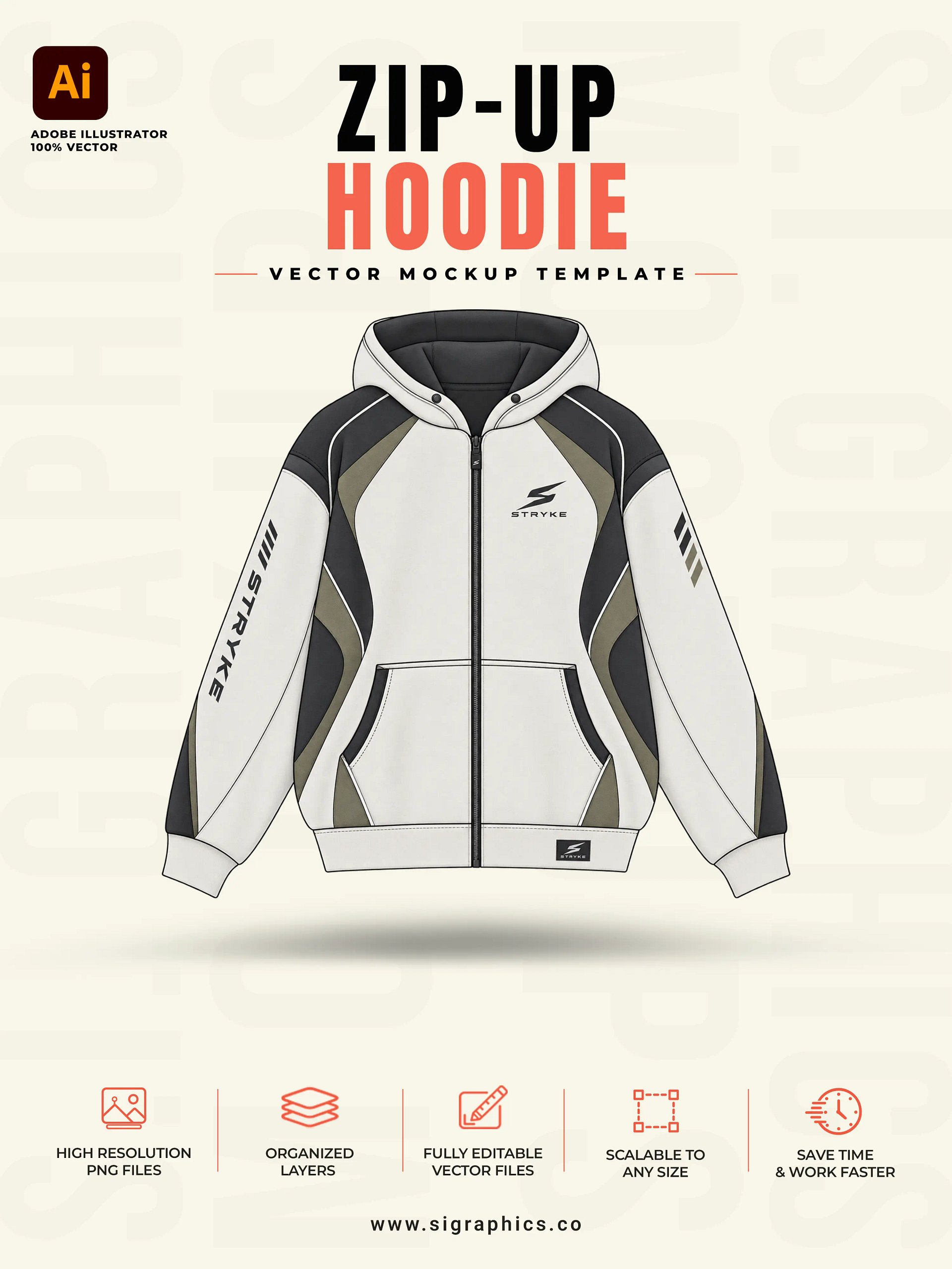 Zip-Up Hoodie Vector Mockup Template – Front & Back Flats product image (1)