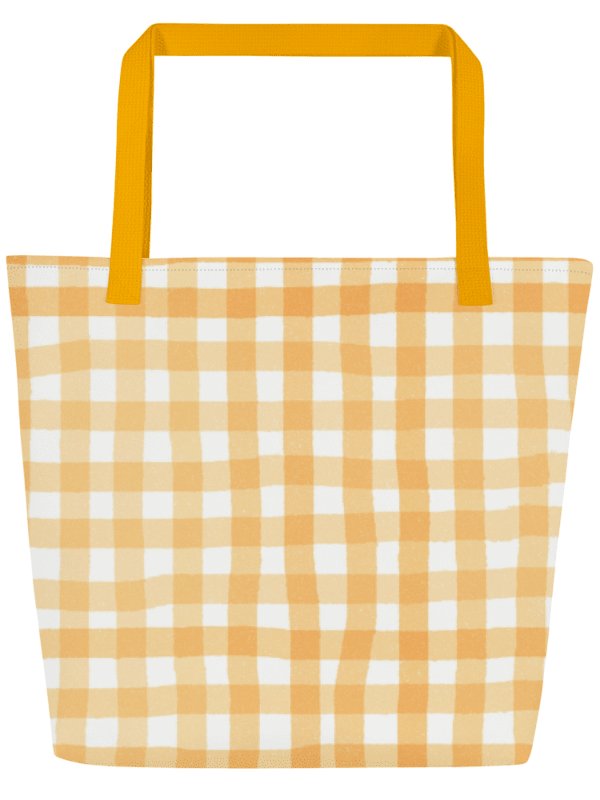 Sunny Gingham Sunflower -Over Print Tote Bag with Pocket product image (1)