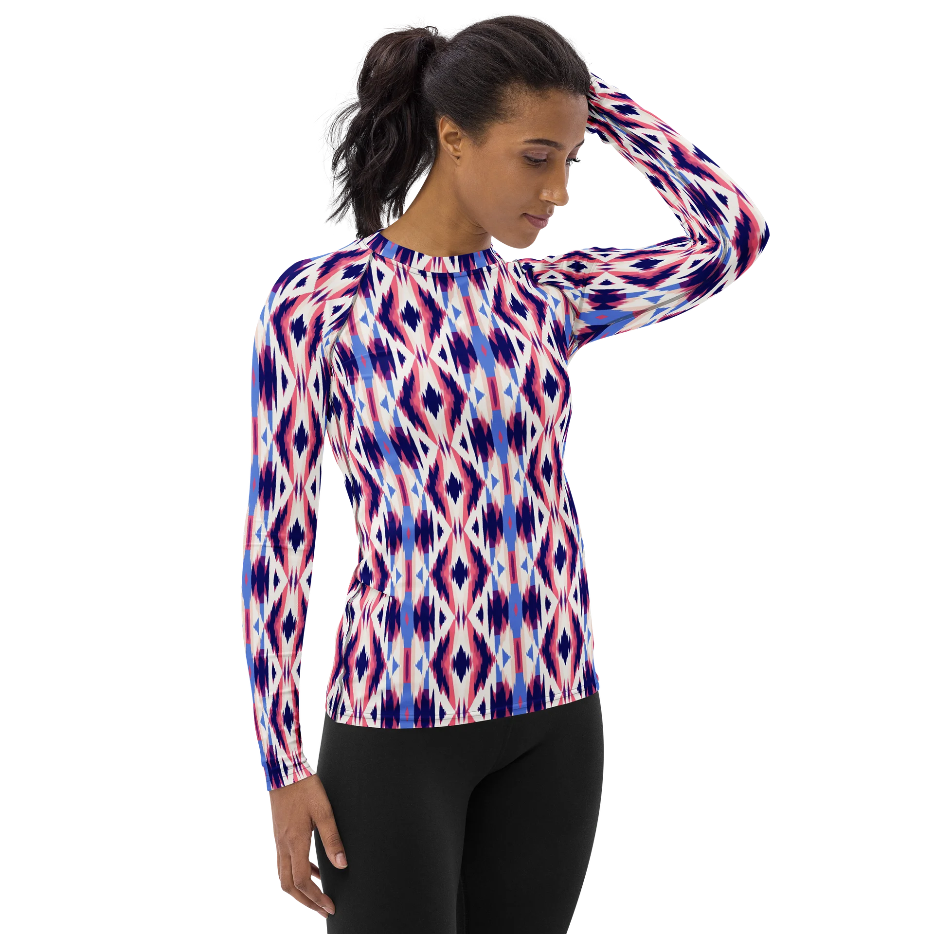 Vibrant Ikat Diamond Pattern Women's Rash Guard product image (4)