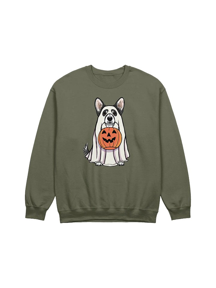 Funny Halloween Cardigan Welsh Corgi(Black & White) Sweatshirt | Funny Corgi Wearing a Ghost Costume and Holding a Pumpkin Basket product image (1)