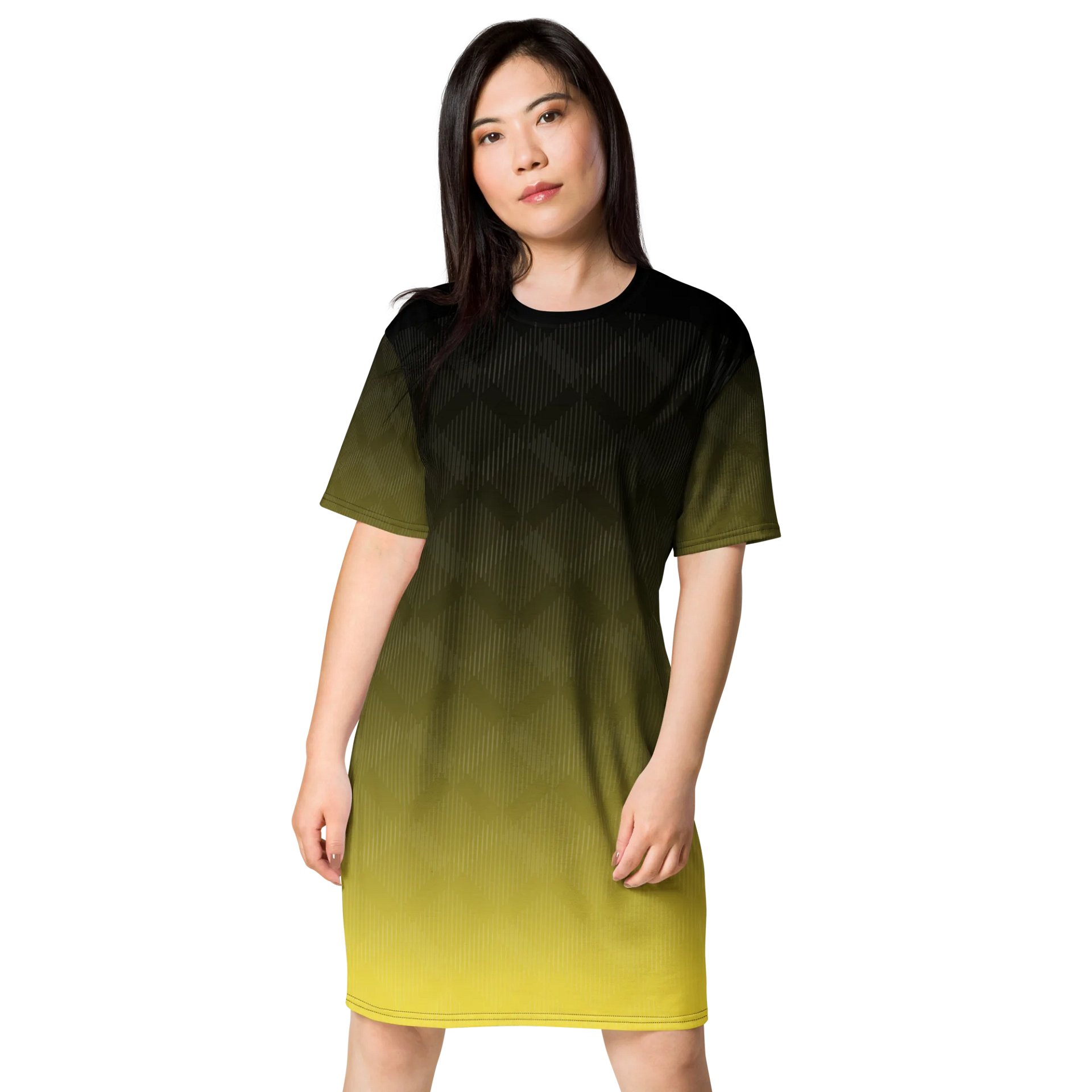 Exclusive Gradient T-Shirt Dress with Diamond Pattern - Black to Yellow product image (1)