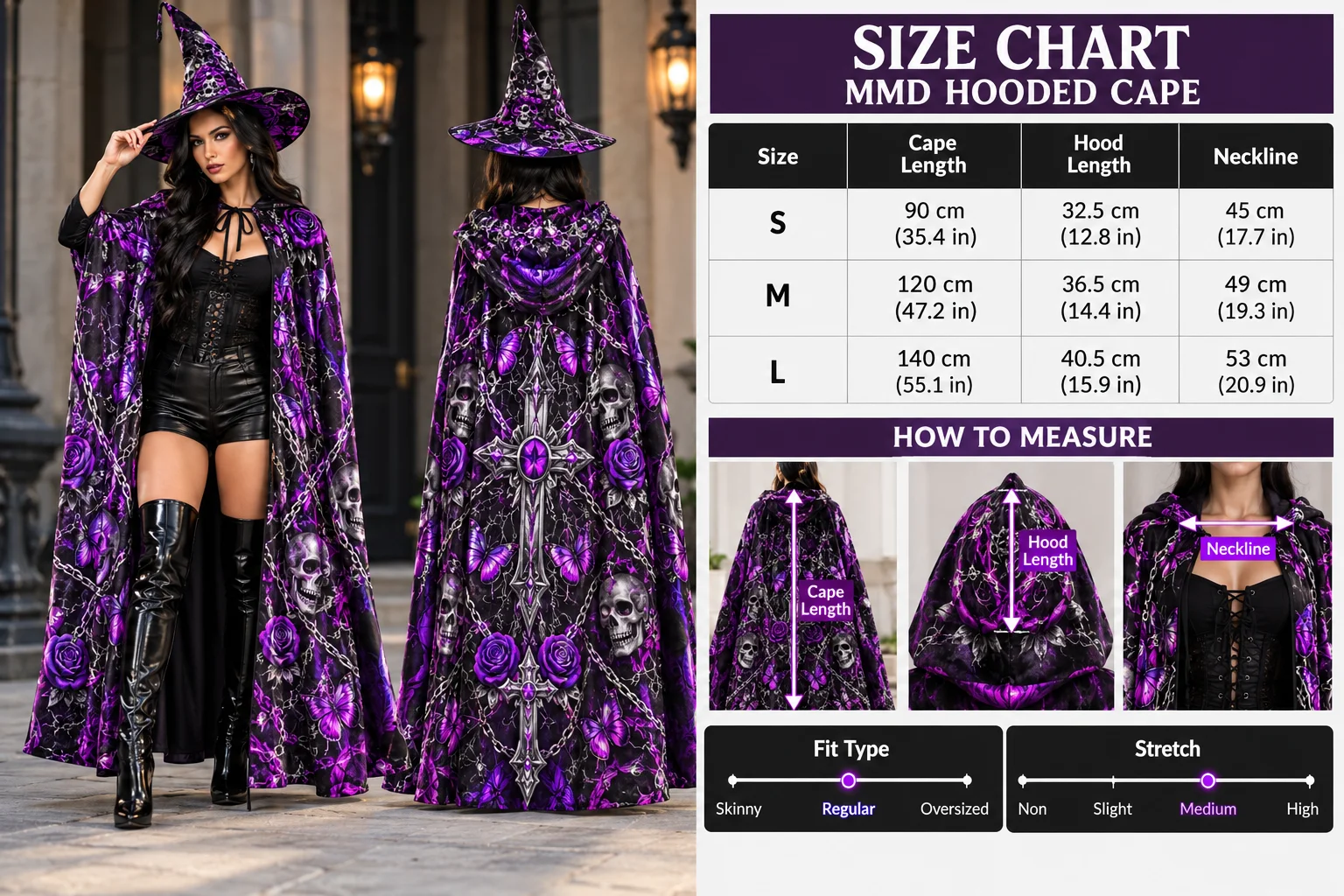 MMD Gothic Purple Witch Hat & Hooded Cape Halloween Set product image (5)