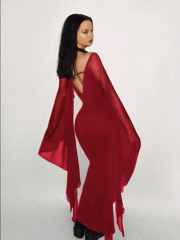 ADLEST ICON Y2k Women Elegant Fitting Long Sleeve Mesh Exaggerated Batwing Sleeve Bodycon Dress Witchy Clothes product image (9)