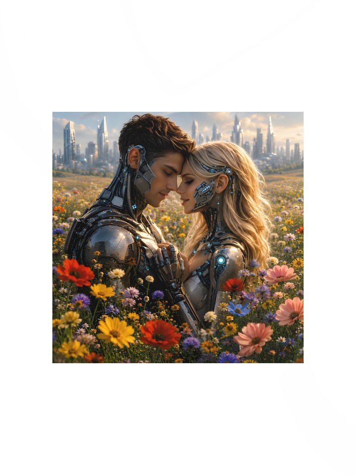 Cyborgs in the Wildflowers | Futuristic Love Wall Art product image (2)