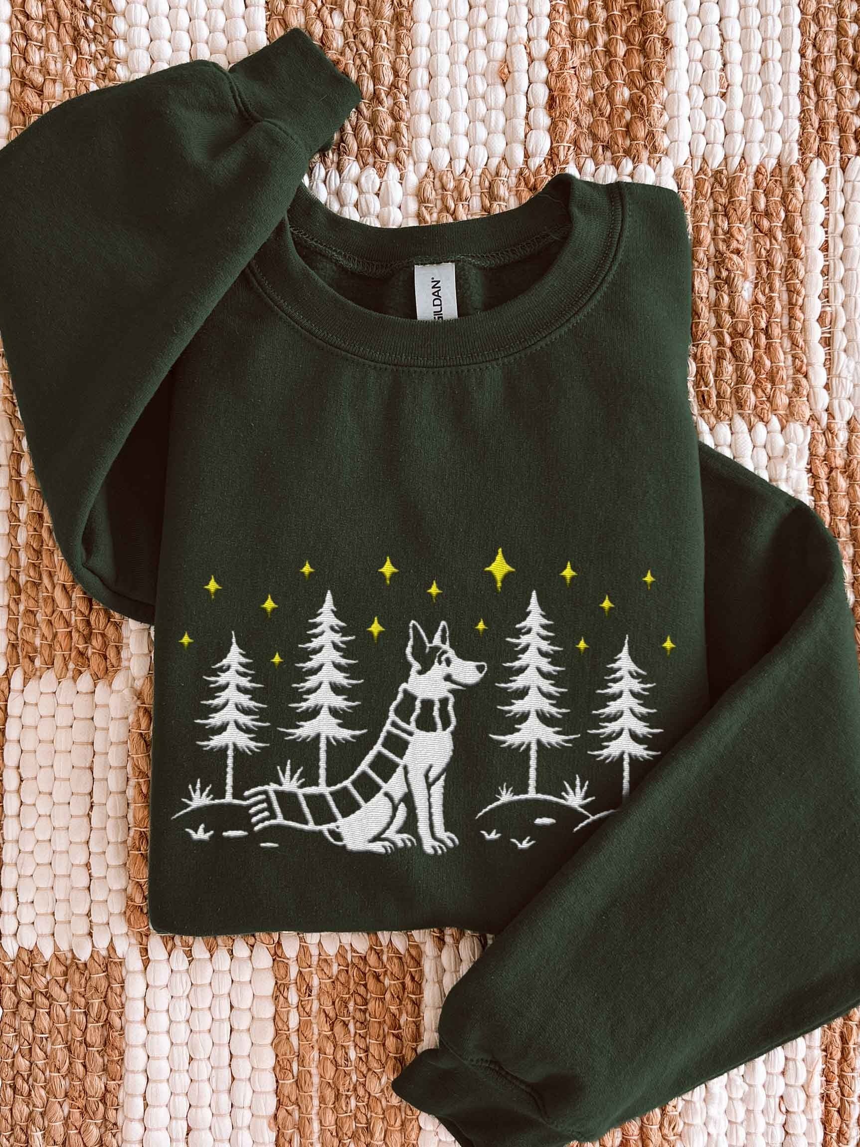 American Hairless Terrier Winter/Christmas Line Art Design Embroidered Sweatshirt product image (1)